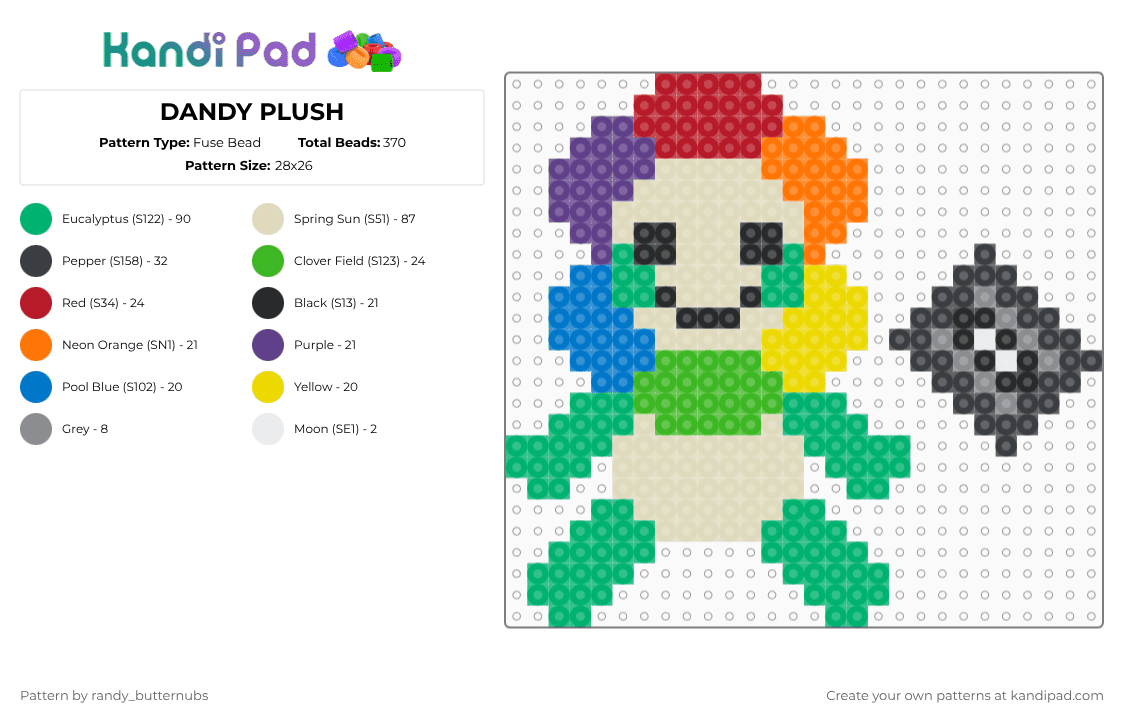 DANDY PLUSH - Fuse Bead Pattern by randy_butternubs on Kandi Pad - beige,green,dw,dandy,dandys world,roblox