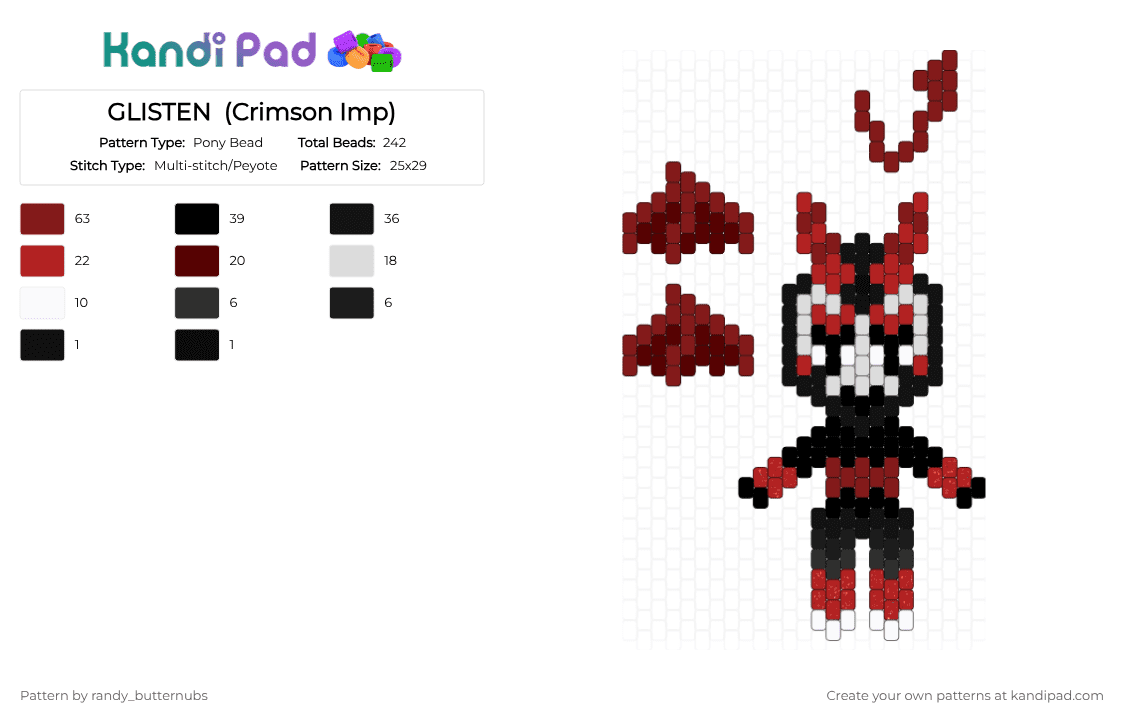 GLISTEN  (Crimson Imp) - Pony Bead Pattern by randy_butternubs on Kandi Pad - red,brown,dw,dandys world,roblox