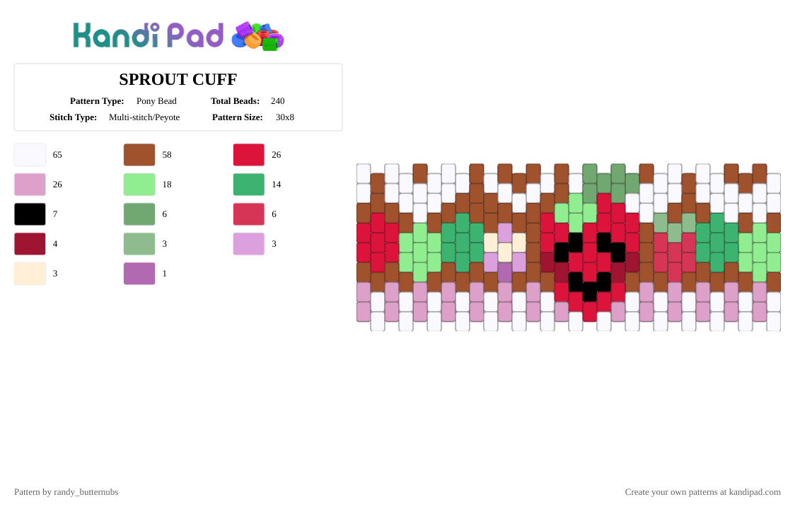 SPROUT CUFF - Pony Bead Pattern by randy_butternubs on Kandi Pad - red