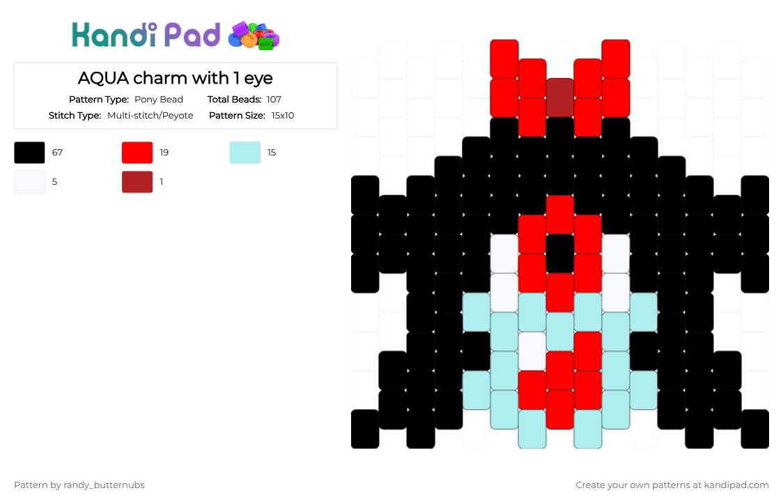 AQUA charm with 1 eye - Pony Bead Pattern by randy_butternubs on Kandi Pad - black,red,light blue,deltarune,chapter 5,aqua