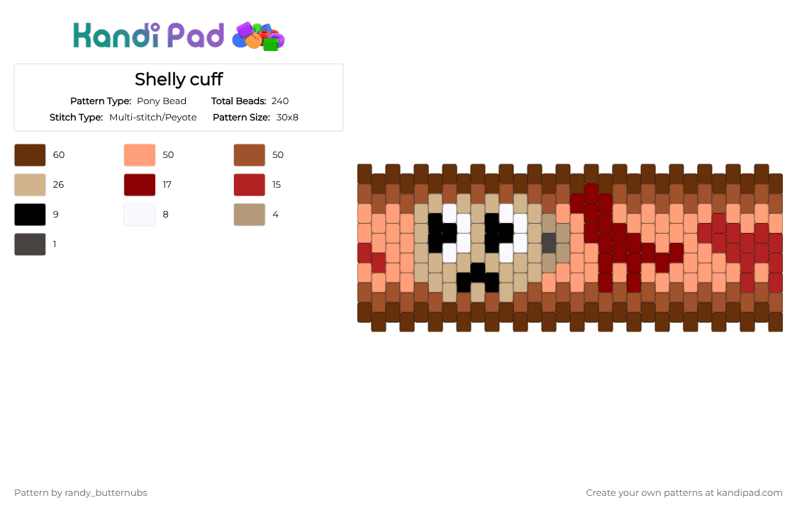 Shelly cuff - Pony Bead Pattern by randy_butternubs on Kandi Pad - brown,red