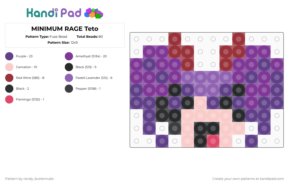 MINIMUM RAGE Teto - Fuse Bead Pattern by randy_butternubs on Kandi Pad - pink,purple,music,teto,vocaloid,angry,fast food,minimum rage