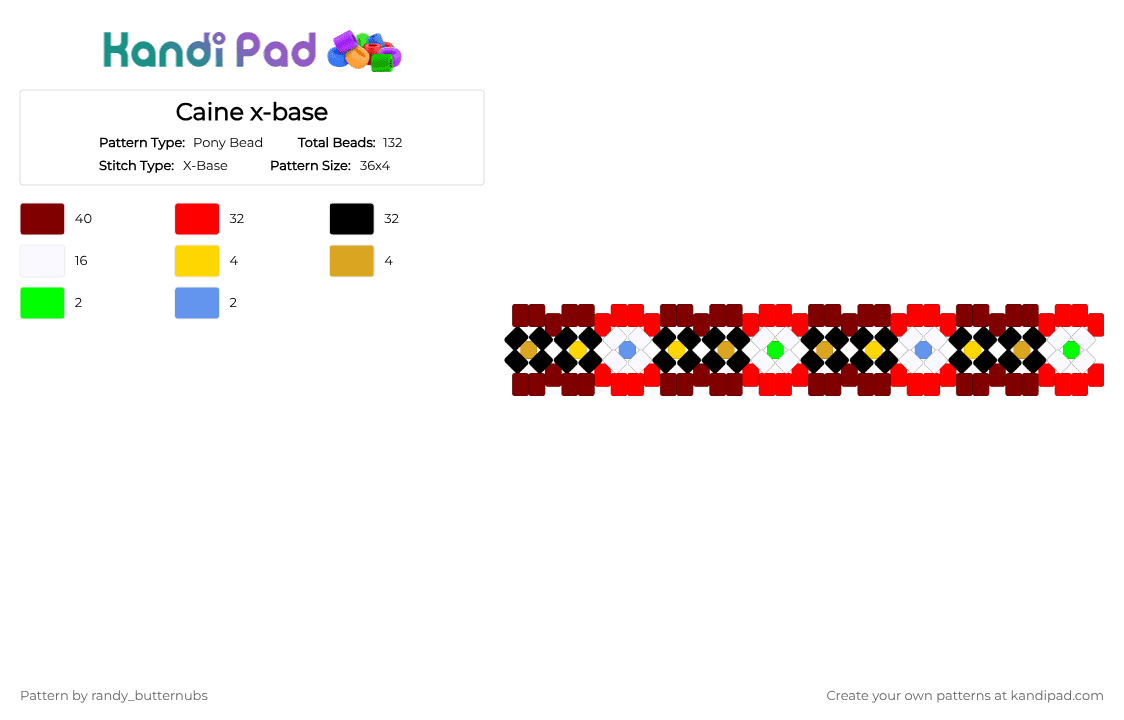 Caine x-base - Pony Bead Pattern by randy_butternubs on Kandi Pad - red,brown