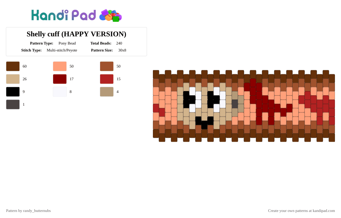 Shelly cuff (HAPPY VERSION) - Pony Bead Pattern by randy_butternubs on Kandi Pad - brown,red