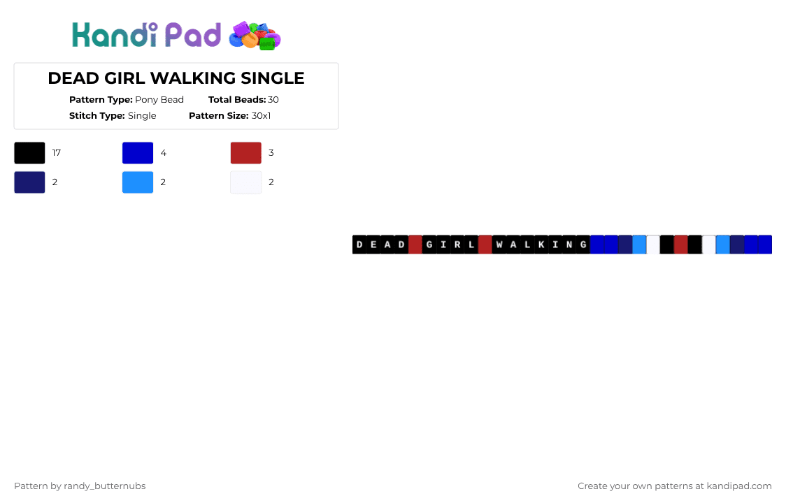 DEAD GIRL WALKING SINGLE - Pony Bead Pattern by randy_butternubs on Kandi Pad - black,purple,heather,musical,musical theater