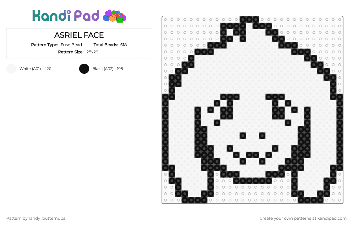 ASRIEL FACE - Fuse Bead Pattern by randy_butternubs on Kandi Pad - black,white