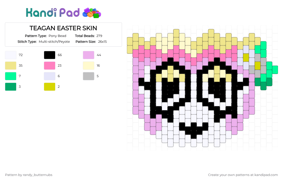 TEAGAN EASTER SKIN - Pony Bead Pattern by randy_butternubs on Kandi Pad - pink,yellow,dw,dandys world,roblox