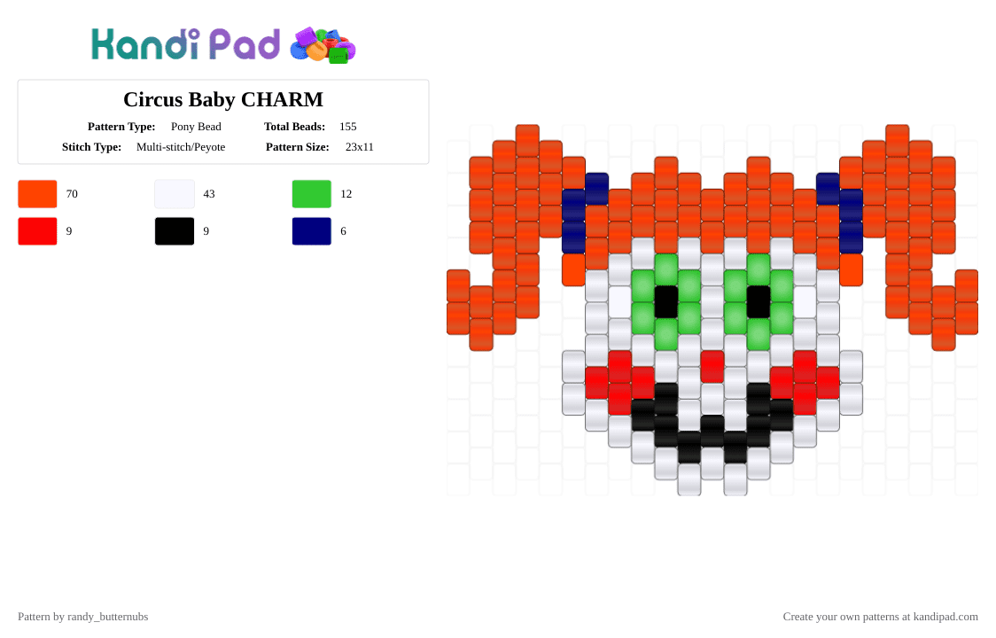 Circus Baby CHARM - Pony Bead Pattern by randy_butternubs on Kandi Pad - red