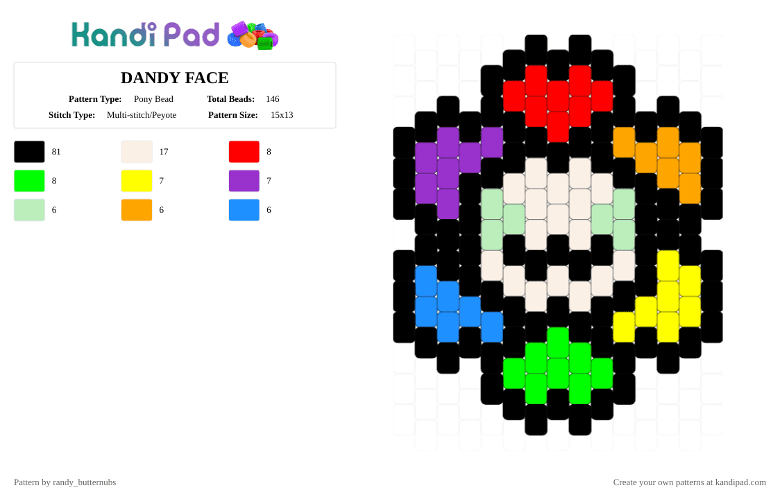 DANDY FACE - Pony Bead Pattern by randy_butternubs on Kandi Pad - black,green,purple,colorful