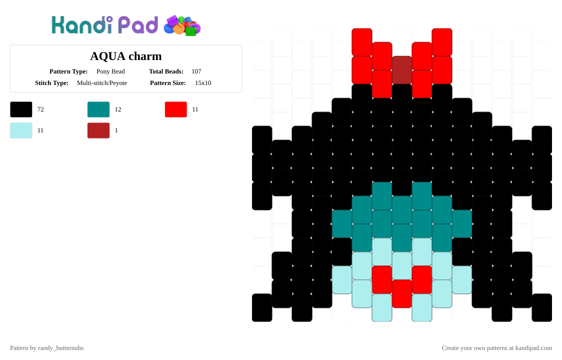 AQUA charm - Pony Bead Pattern by randy_butternubs on Kandi Pad - black,red,teal,deltarune,aqua,chapter 5