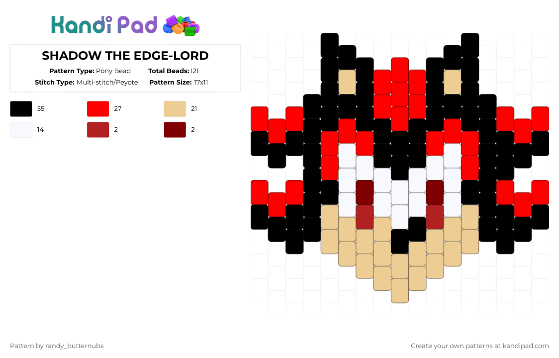 SHADOW THE EDGE-LORD - Pony Bead Pattern by randy_butternubs on Kandi Pad - beige,red,sth,sonic the hedgehog,shadow,emo