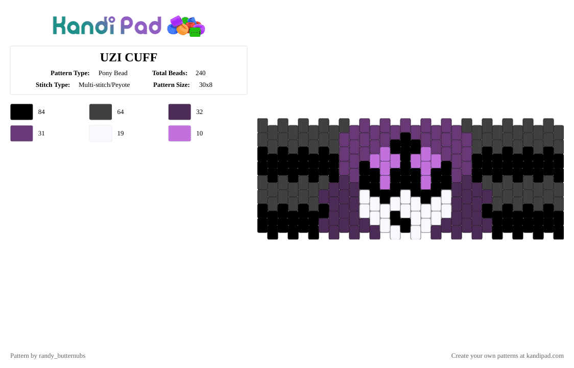 UZI CUFF - Pony Bead Pattern by randy_butternubs on Kandi Pad - black, murder drones, pink, purple, uzi, uzi doorman