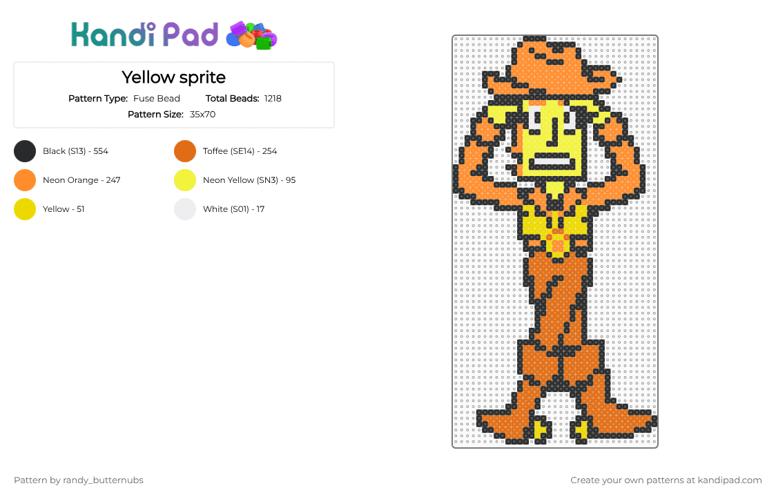 Yellow sprite - Fuse Bead Pattern by randy_butternubs on Kandi Pad - orange,deltarune,yellow,chapter 5