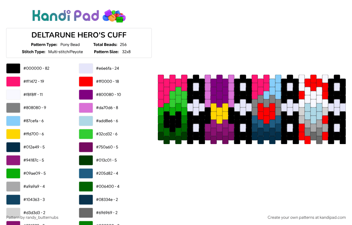 DELTARUNE HERO\'S CUFF - Pony Bead Pattern by randy_butternubs on Kandi Pad - green, pink, red