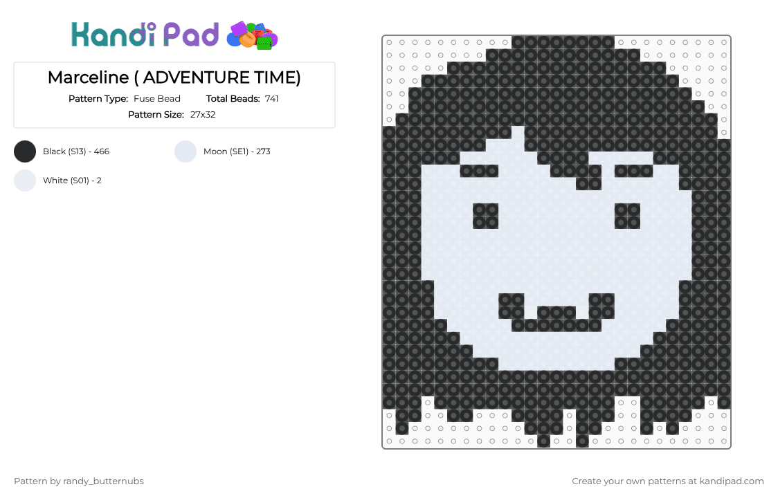 Marceline ( ADVENTURE TIME) - Fuse Bead Pattern by randy_butternubs on Kandi Pad - black,white,adventure time,vampire