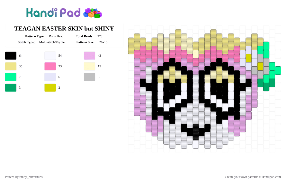TEAGAN EASTER SKIN but SHINY - Pony Bead Pattern by randy_butternubs on Kandi Pad - pink,yellow,dw,dandys world,roblox