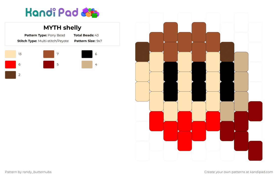 MYTH shelly - Pony Bead Pattern by randy_butternubs on Kandi Pad - beige,red,dw,dandys world,motm,shelly,myth of the machine
