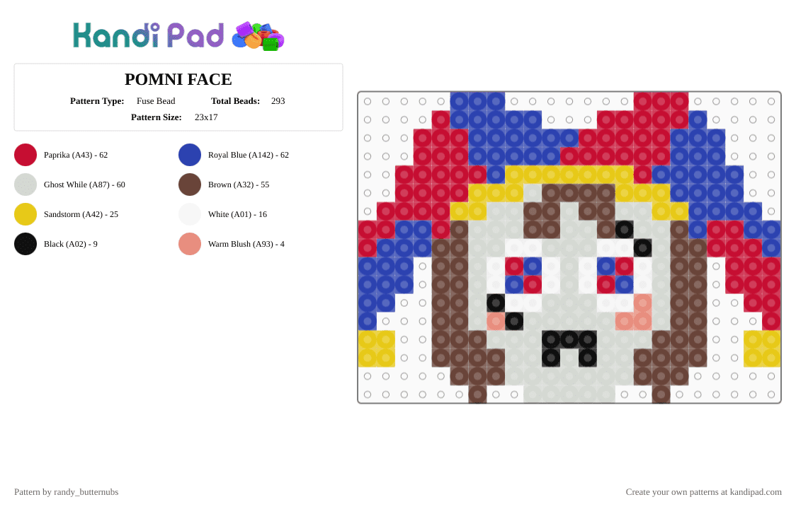 POMNI FACE - Fuse Bead Pattern by randy_butternubs on Kandi Pad - red,purple,brown