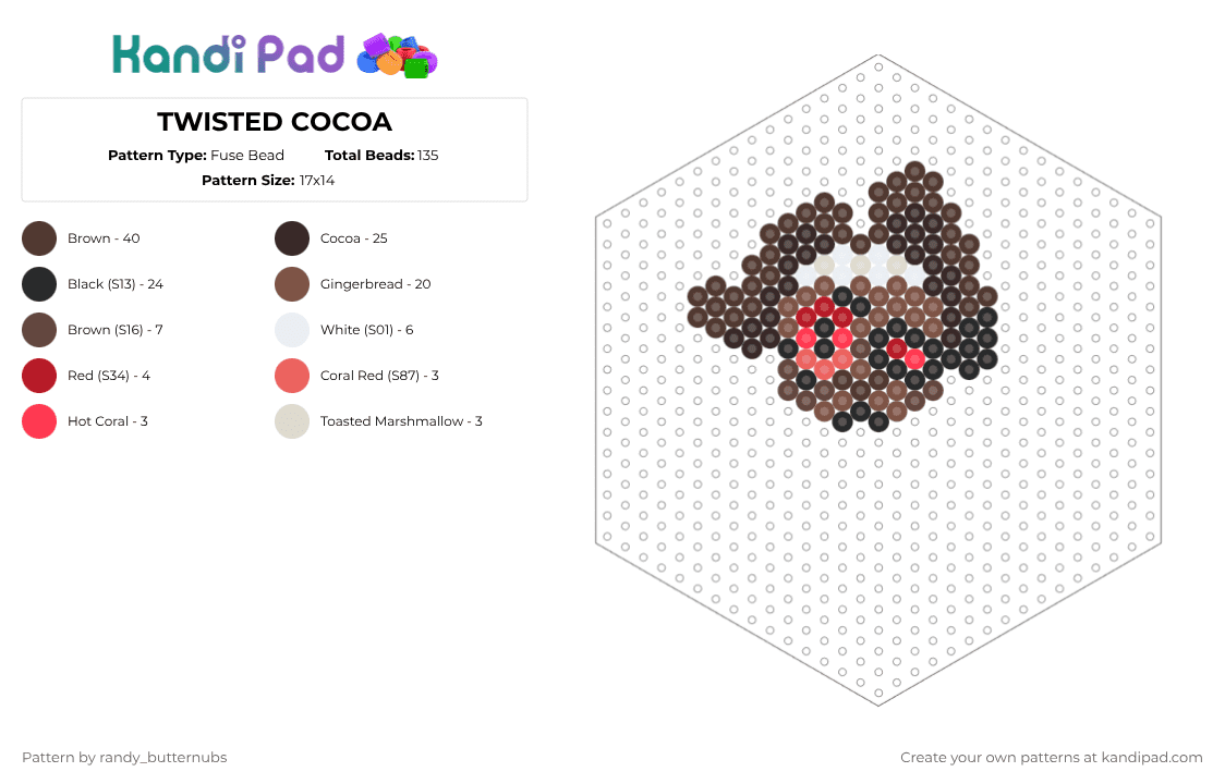 TWISTED COCOA - Fuse Bead Pattern by randy_butternubs on Kandi Pad - brown,cocoa,dw,dandys world,holiday