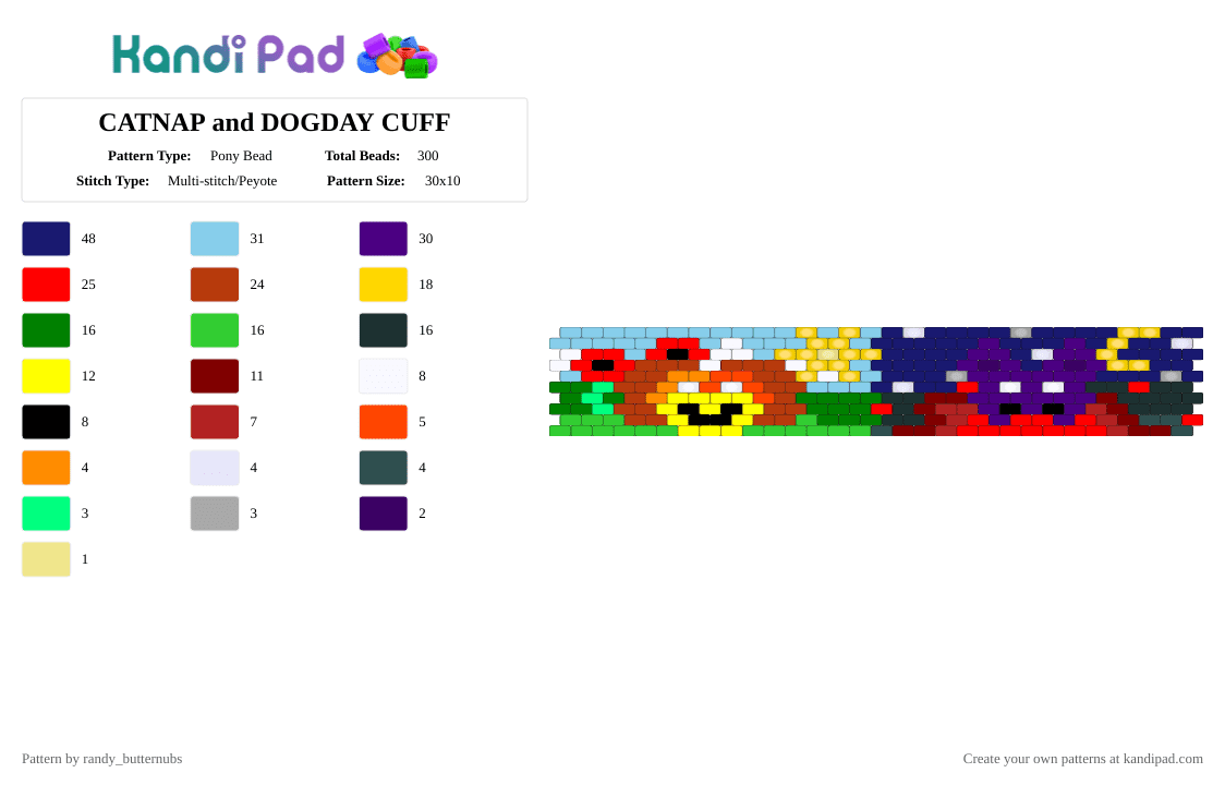 CATNAP and DOGDAY CUFF - Pony Bead Pattern by randy_butternubs on Kandi Pad - yellow,red,colorful,dogday,catnap,ppt,poppy playtime,poppy