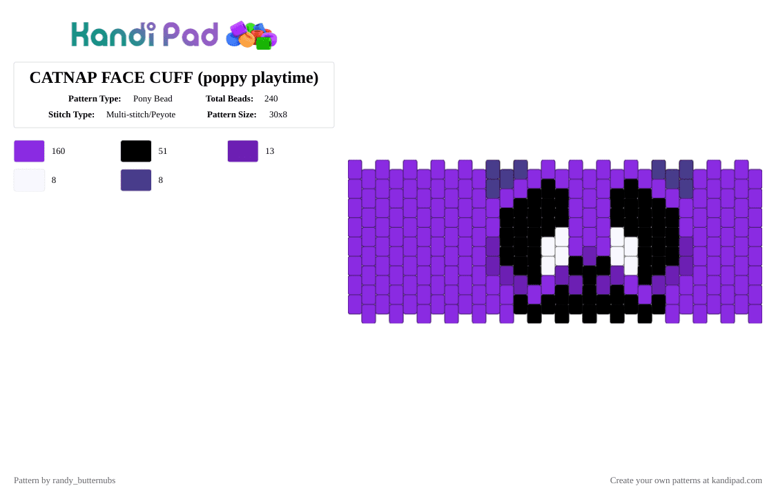 CATNAP FACE CUFF (poppy playtime) - Pony Bead Pattern by randy_butternubs on Kandi Pad - purple