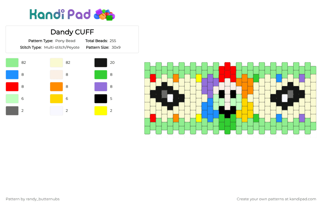 Dandy CUFF - Pony Bead Pattern by randy_butternubs on Kandi Pad - white,teal