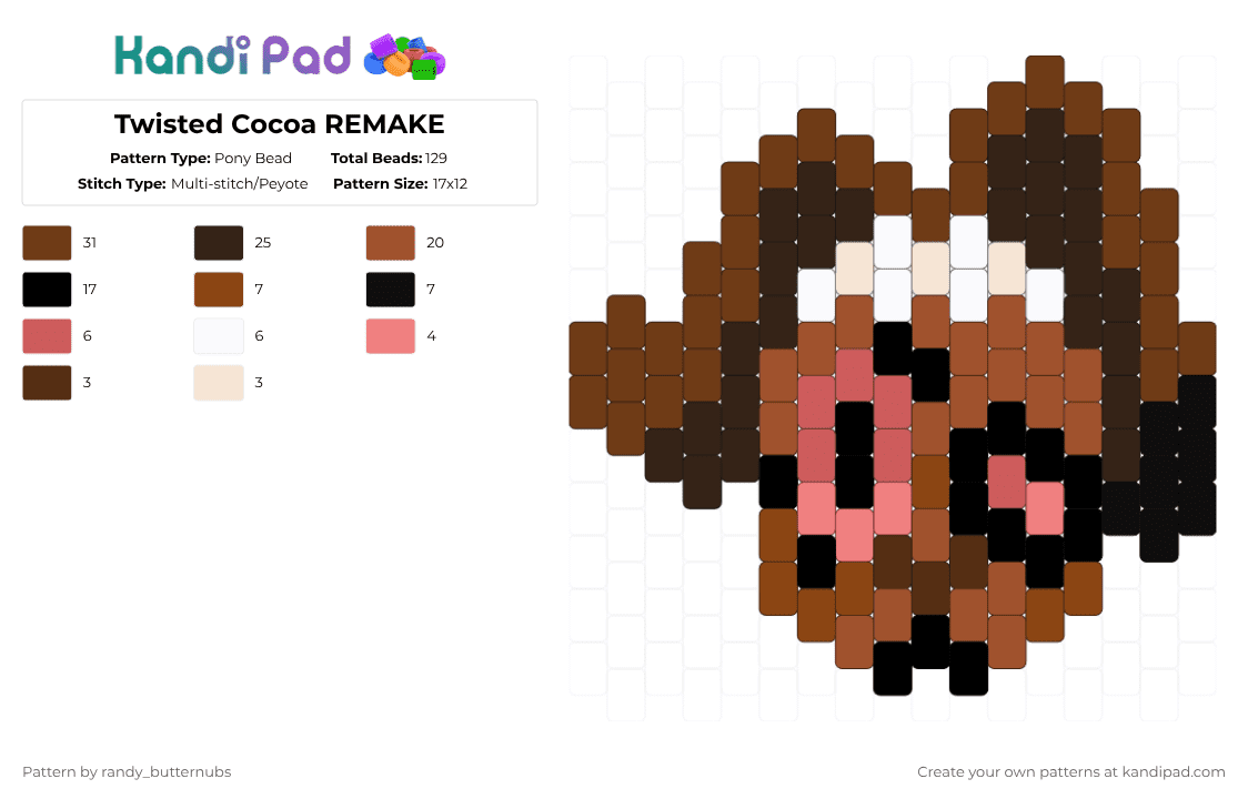 Twisted Cocoa REMAKE - Pony Bead Pattern by randy_butternubs on Kandi Pad - red,brown,easter,holiday,dw,dandys world,roblox,cocoa
