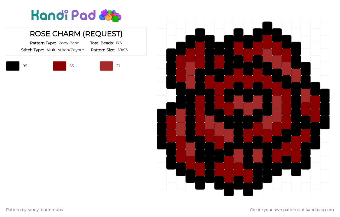 ROSE CHARM (REQUEST) - Pony Bead Pattern by randy_butternubs on Kandi Pad - black,red