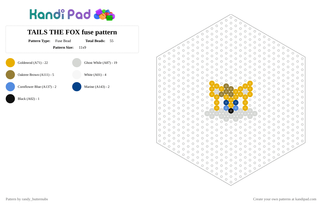 TAILS THE FOX fuse pattern - Fuse Bead Pattern by randy_butternubs on Kandi Pad - orange