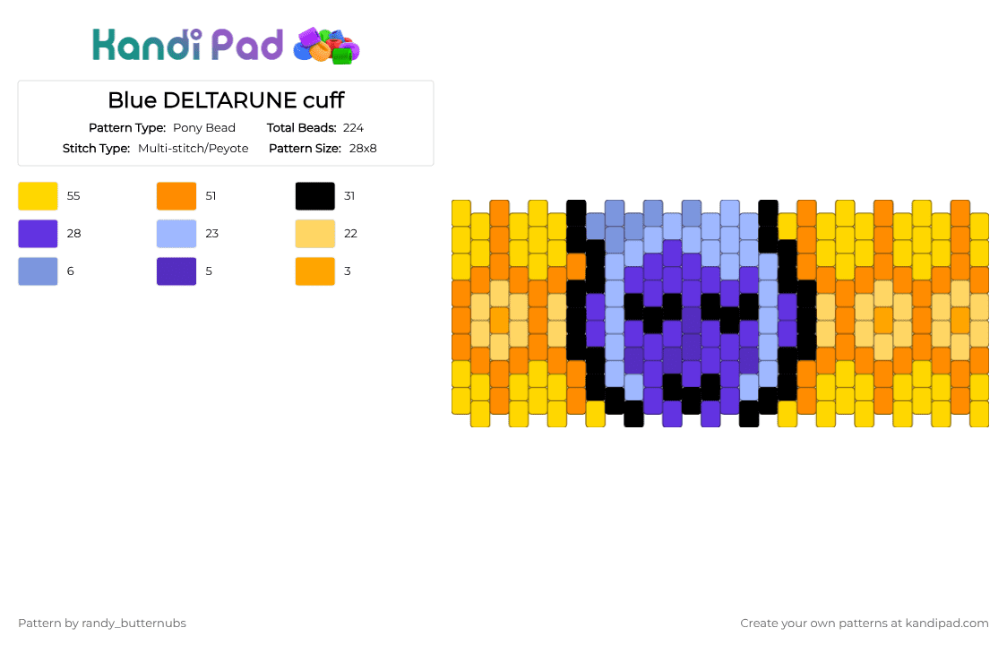 Blue DELTARUNE cuff - Pony Bead Pattern by randy_butternubs on Kandi Pad - yellow,orange,deltarune,blue,chapter 5