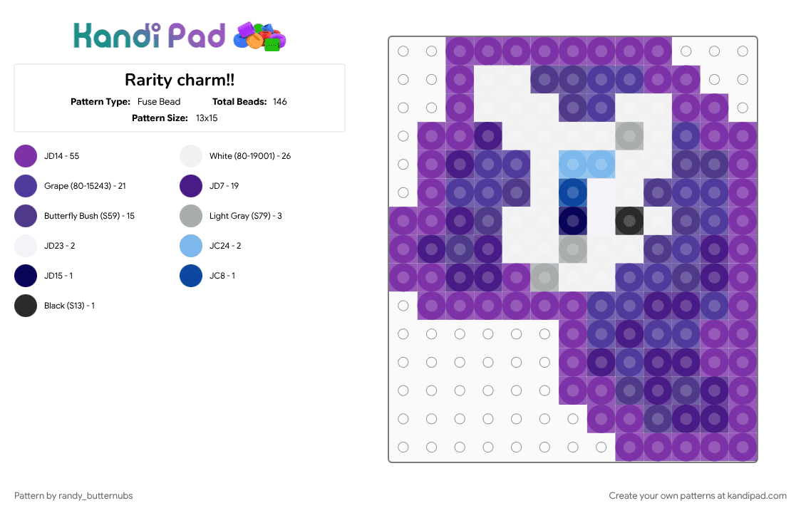 Rarity charm!! - Fuse Bead Pattern by randy_butternubs on Kandi Pad - character, friendship is magic, mlp, my little pony, purple, rarity mlp