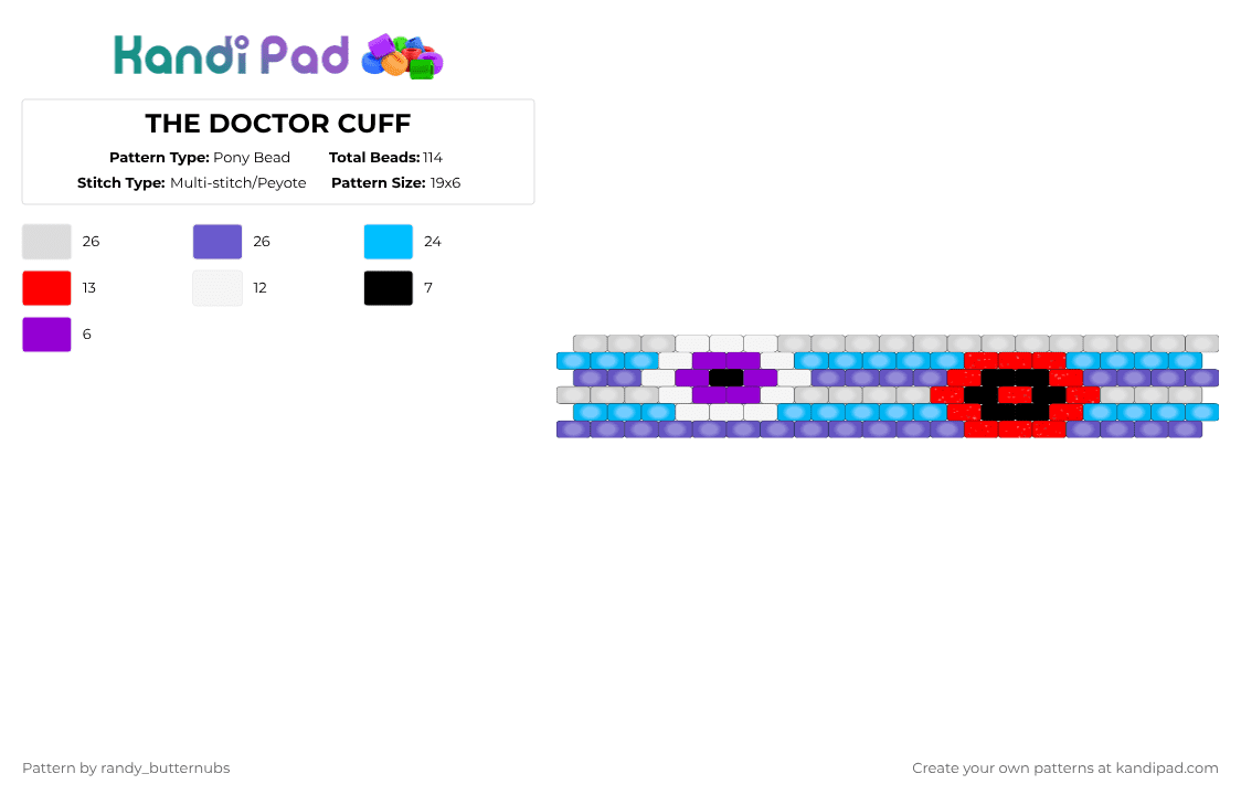THE DOCTOR CUFF - Pony Bead Pattern by randy_butternubs on Kandi Pad - light blue,blue,poppy playtime,poppy