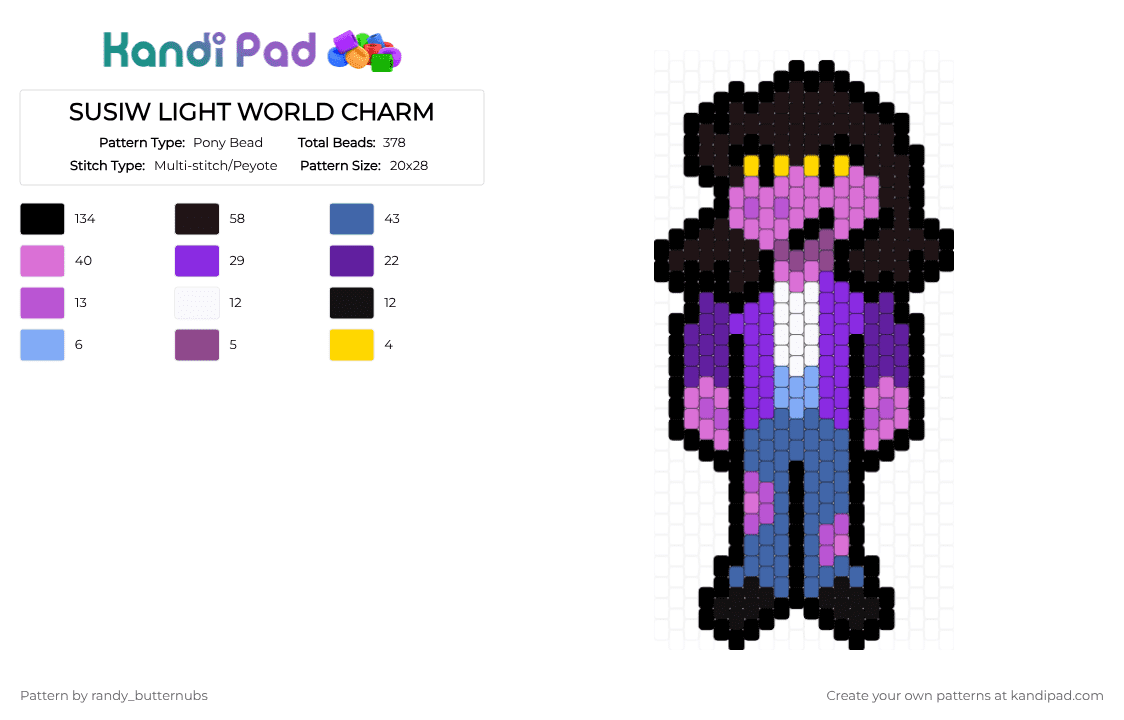 SUSIW LIGHT WORLD CHARM - Pony Bead Pattern by randy_butternubs on Kandi Pad - black,pink,purple,blue