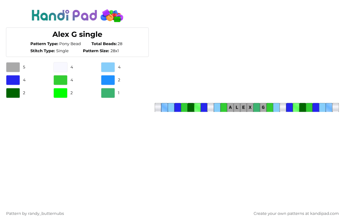 Alex G single - Pony Bead Pattern by randy_butternubs on Kandi Pad - light blue,green,music