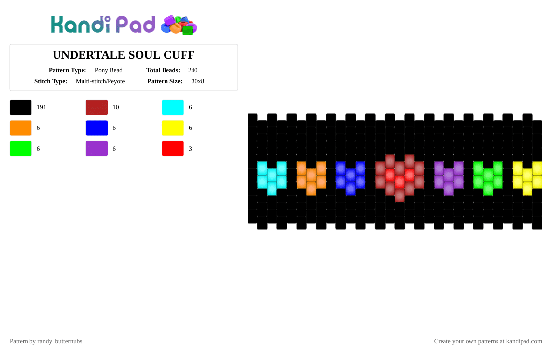 UNDERTALE SOUL CUFF - Pony Bead Pattern by randy_butternubs on Kandi Pad - black,purple,red