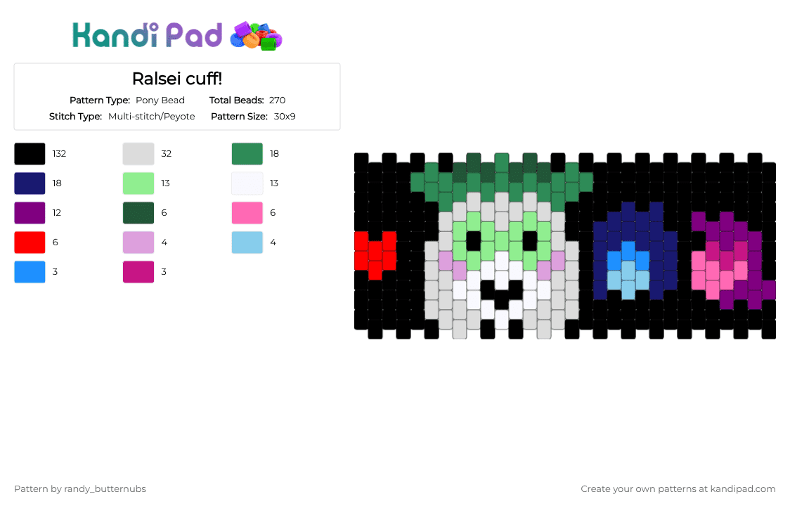 Ralsei cuff! - Pony Bead Pattern by randy_butternubs on Kandi Pad - black,teal,purple,colorful,deltarune,ralsei