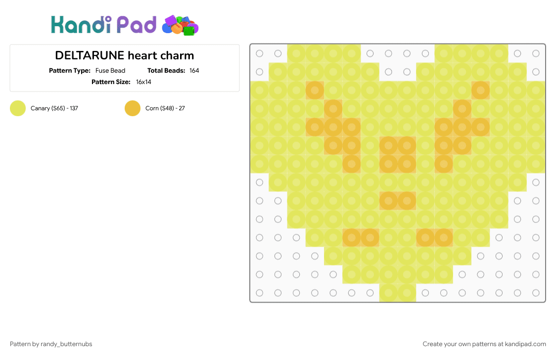 DELTARUNE heart charm (read description) - Fuse Bead Pattern by randy_butternubs on Kandi Pad - deltarune, video game, yellow