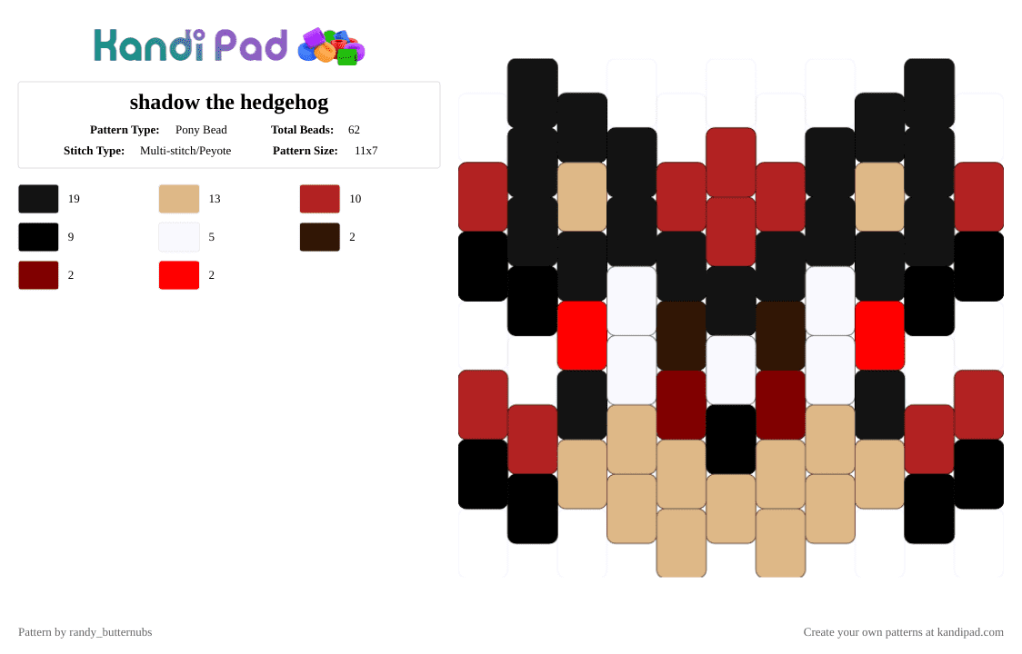 shadow the hedgehog - Pony Bead Pattern by randy_butternubs on Kandi Pad - beige,red