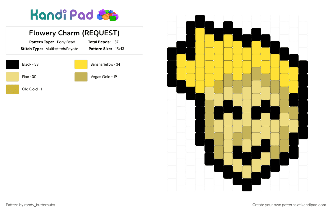 Flowery Charm (REQUEST) - Pony Bead Pattern by randy_butternubs on Kandi Pad - black, character, deltarune, flowery, request, video game, yellow