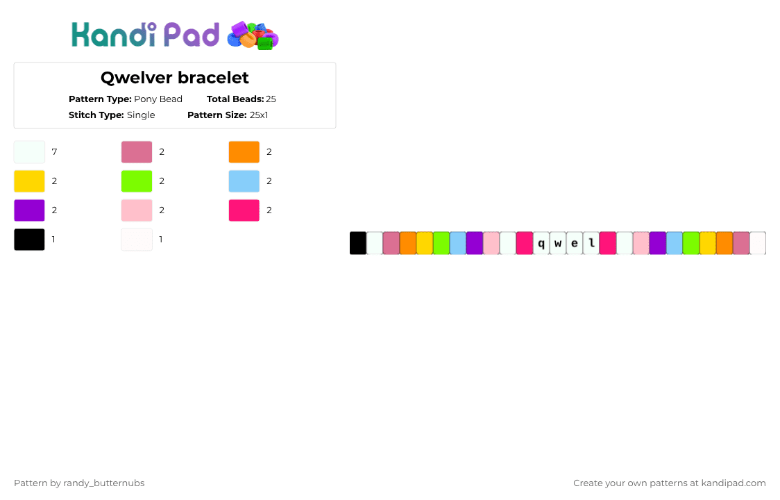 Qwelver bracelet - Pony Bead Pattern by randy_butternubs on Kandi Pad - pink,danys world