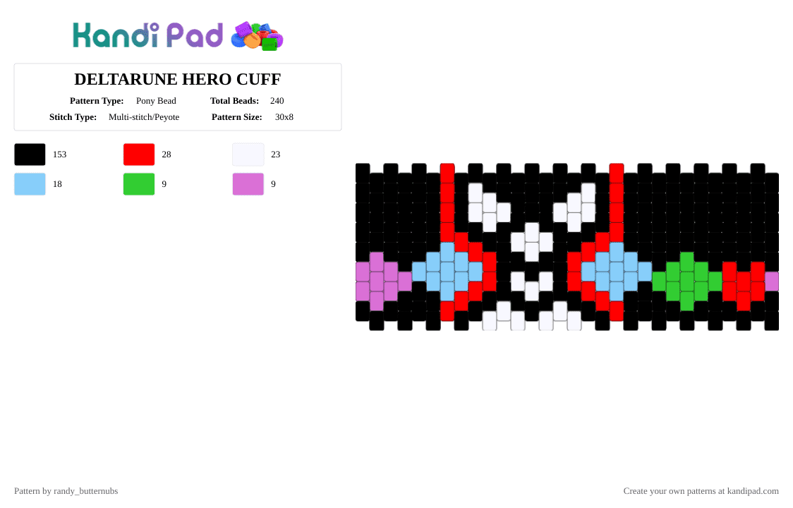 DELTARUNE HERO CUFF - Pony Bead Pattern by randy_butternubs on Kandi Pad - black,light blue,red,deltarune
