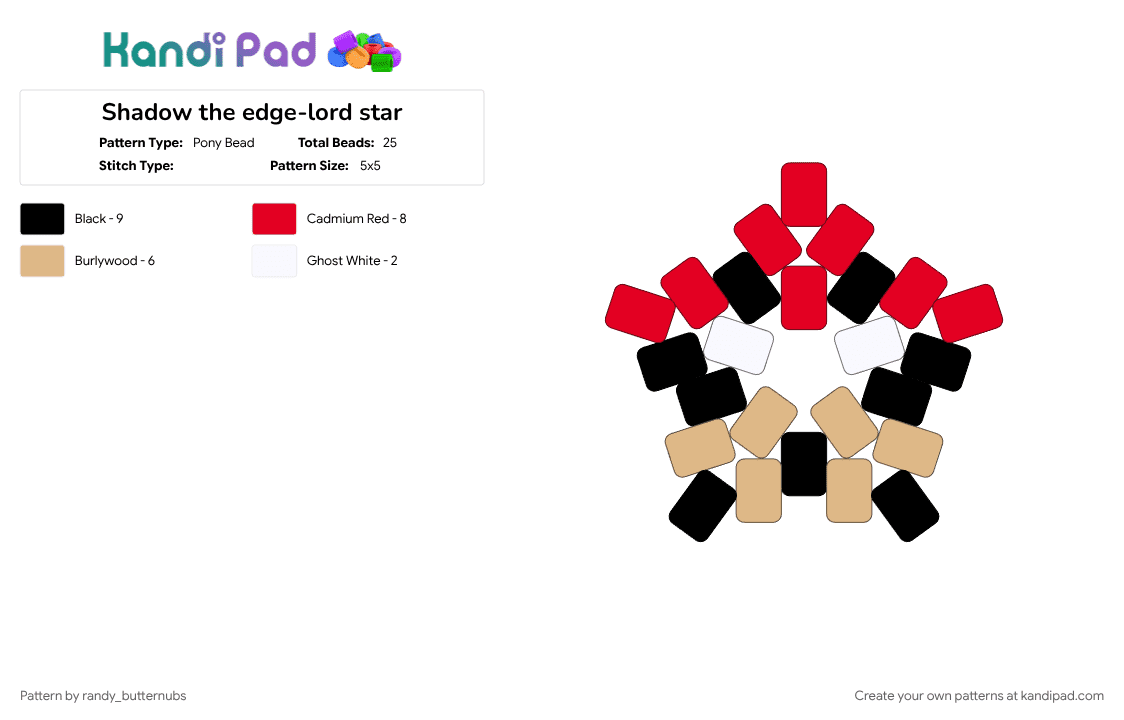 Shadow the edge-lord star - Pony Bead Pattern by randy_butternubs on Kandi Pad - beige, character, red, shadow the hedgehog, sonic, sonic the hedgehog, star