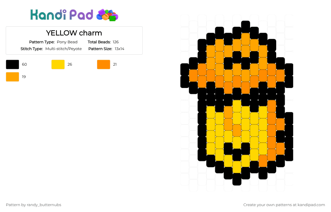 YELLOW charm - Pony Bead Pattern by randy_butternubs on Kandi Pad - orange,yellow,deltarune,chapter 5