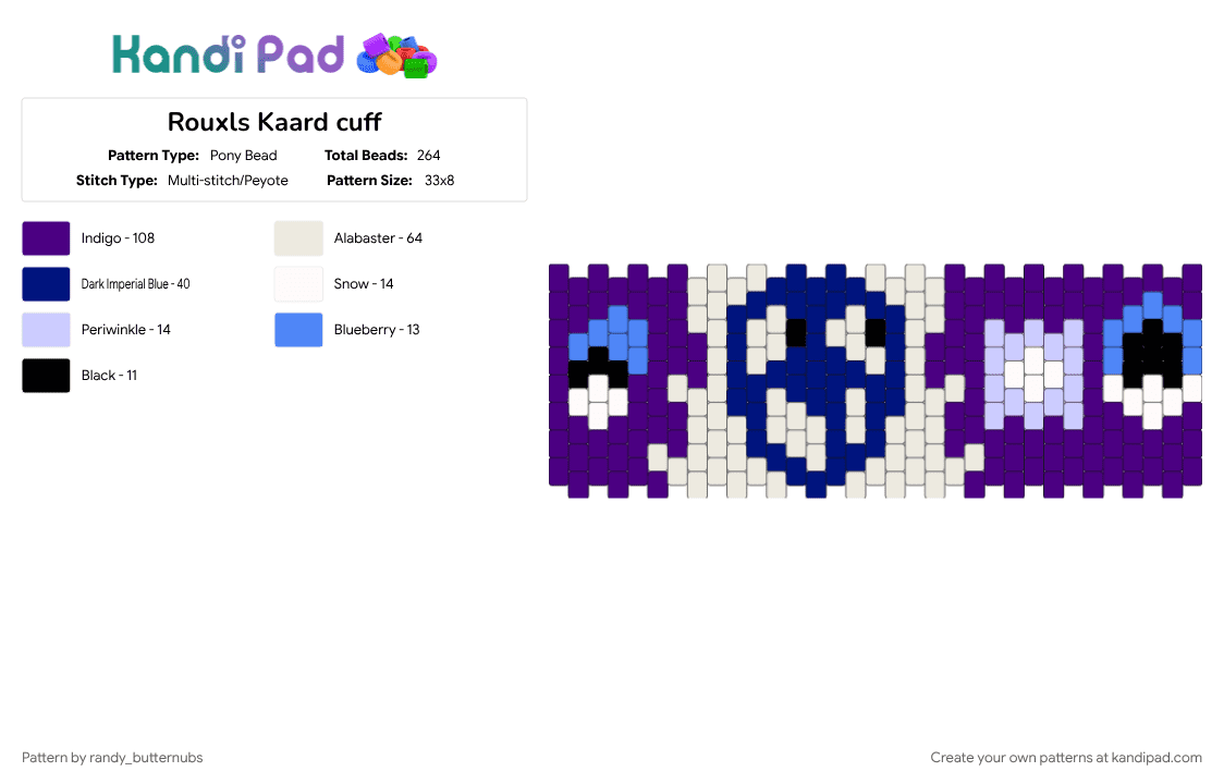 Rouxls Kaard cuff - Pony Bead Pattern by randy_butternubs on Kandi Pad - character, deltarune, purple, rouxls kaard, video game