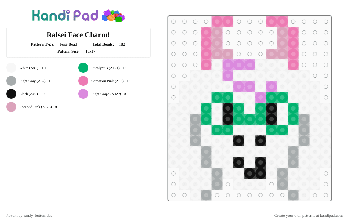 Ralsei Face Charm! deltarune - Fuse Bead Pattern by randy_butternubs on Kandi Pad - white,pink,deltarune,ralsei