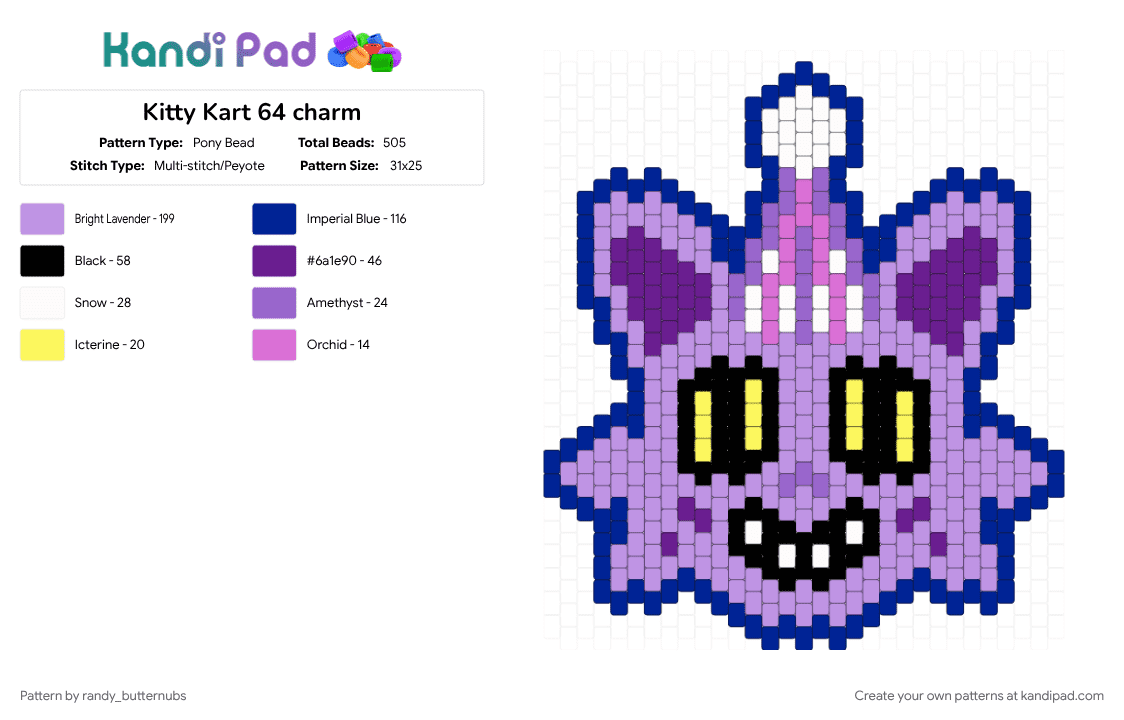 Kitty Kart 64 charm Pony Bead Pattern - Kandi Pad | Kandi Patterns ...