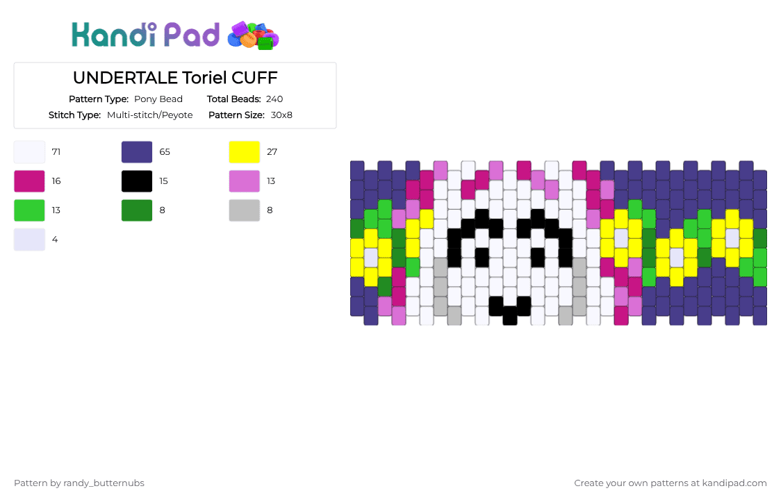 UNDERTALE Toriel CUFF undertale - Pony Bead Pattern by randy_butternubs on Kandi Pad - pink,purple,undertale,toriel