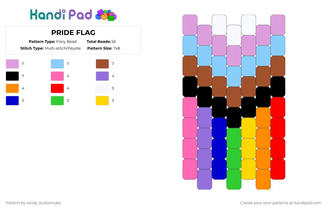 PRIDE FLAG - Pony Bead Pattern by randy_butternubs on Kandi Pad - pink,light blue,red,purple,lgbtq,gay,lesbian,bisexual,trans,queer,pride