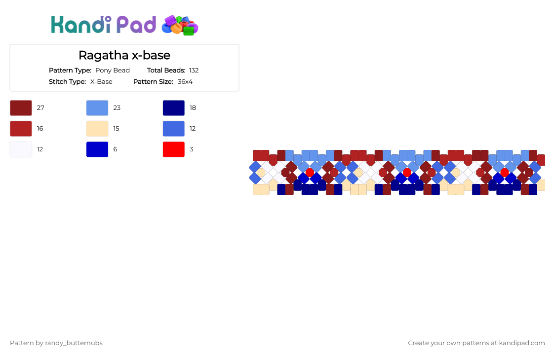 Ragatha x-base - Pony Bead Pattern by randy_butternubs on Kandi Pad - red,light blue,purple