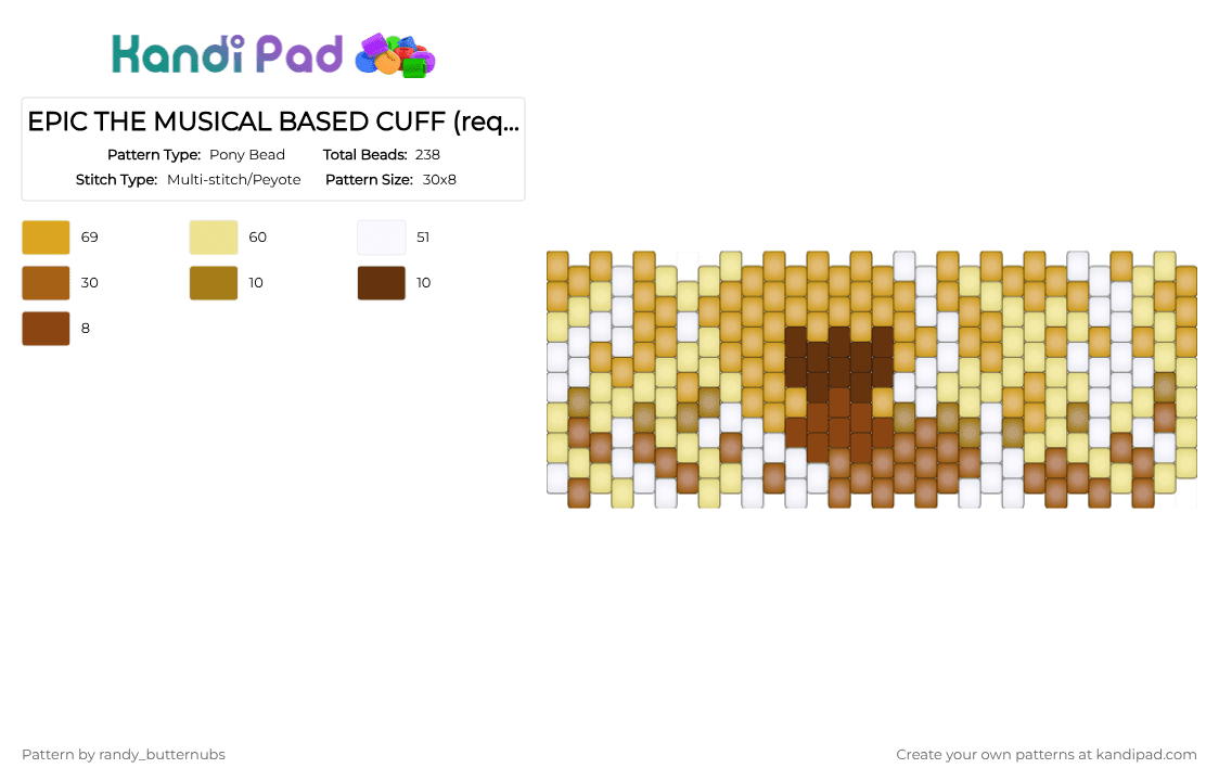 EPIC THE MUSICAL BASED CUFF (request) - Pony Bead Pattern by randy_butternubs on Kandi Pad - yellow,orange,tan